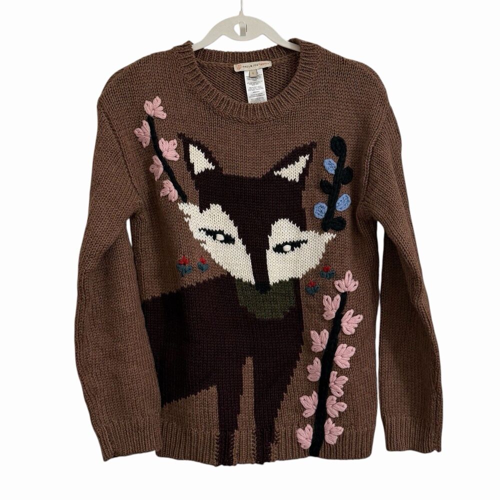 Paul & Joe Sister x Anthropologie Sweater‎ Womens Small Brown Foxy Intarsia Wool